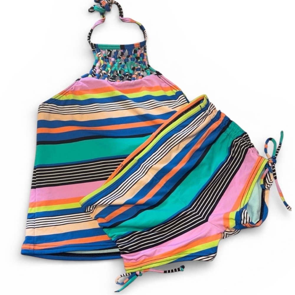 Hobie Colorful Striped Halter Top and Shorts Set